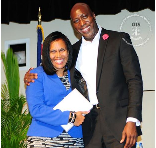 Honourable Dr. D. Orlando Smith, Premier and Minister of Finance, Principal of the Year - Secondary Ms. Sandy Underhill (Elmore Stoutt High School) and Honourable Myron Walwyn, Minister for Education and Culture.