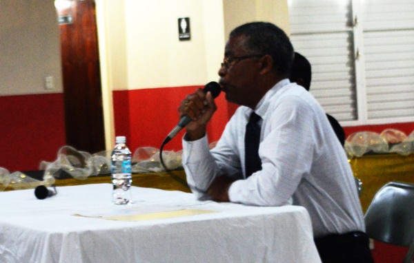 Dr Hubert O'Neal during the community meeting on Virgin Gorda
