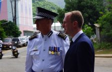 Commissioner of Police Michael Matthews and newly appointed governor Augustus Jaspert outside the High Court where the swearing-in ceremony was held yesterday, August 22. Photo Credit: Andre 'Shadow' Dawson/BVI News Online