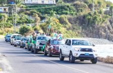 A motorcade Virgin Islands Party supporters traversing Tortola on Sunday. (Photo by Jessica Mikoleiczik)