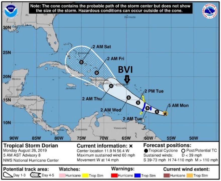 UPDATE: Dorian still strengthening, not projected to be a direct hit to BVI