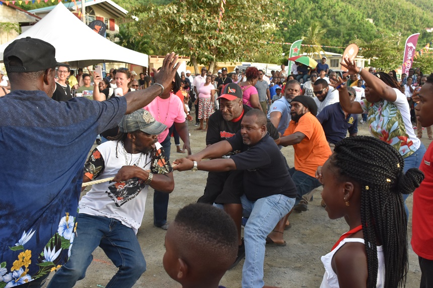 Married vs single men tug-of-war a crowd favourite at Carrot Bay Fiesta