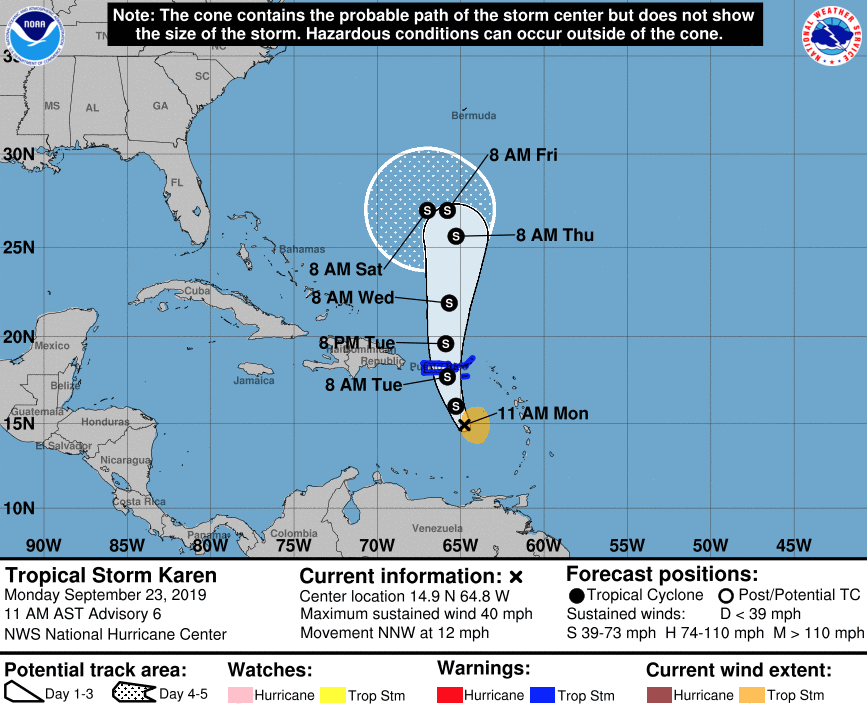 Tropical Storm Warning issued for the BVI, Karen expected to hit Tuesday