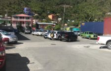 The parking lot of OneMart Superstore during lockdown hours on Thursday, April 23. (BVI News photo)