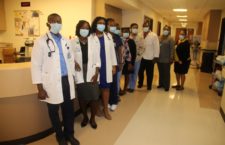 Frontline COVID-19 workers at the Dr D Orlando Smith Hospital.
