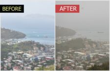 Photographs overlooking Tortola. The image on the left was captured 8:02 am on Saturday, June 20 while the image on the right was captured at 5:21 pm a day later. Neither the camera settings nor the images have been altered in any way when these images were captured. (Photos by Kamal Haynes/BVI News).