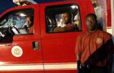 Leading Fire Officer Benson Thomas and two of his crew members after returning to the fire department's headquarters in Road Town on Monday. (Photo provided)