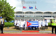 The Cuban medical team with Premier Andrew Fahie (front, left) and Health Minister Carvin Malone at the Terrance B Lettsome Airport on Beef Island recently. (GIS photo)