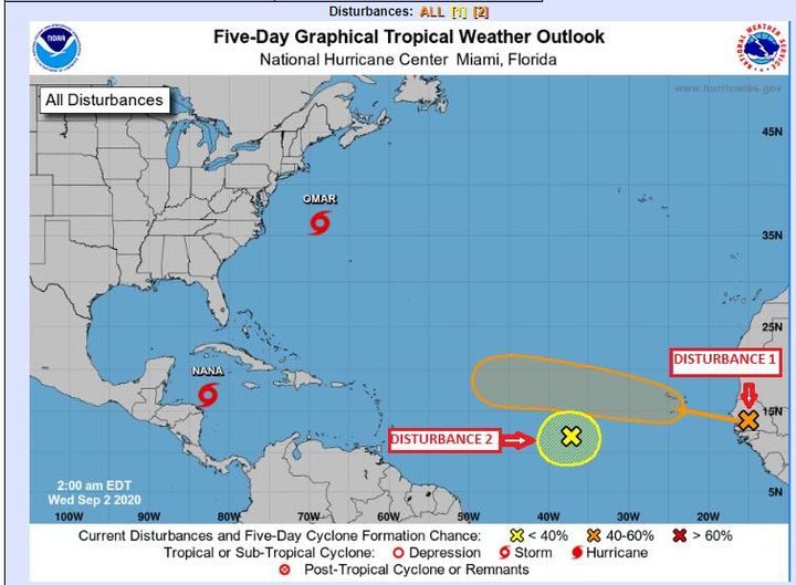 Two weather disturbances being monitored in the Atlantic