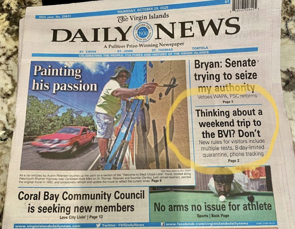 USVI newspaper tells visitors not to visit BVI