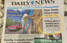 Thursday's front page of USVI newspaper, Virgin Islands Daily News.