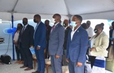 Second District Representative, Melvin 'Mitch' Turnbull (foreground) standing beside legislators of the governing Virgin Islands Party (VIP).