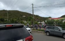 Image showing crowds of people waiting to be inoculated at the vaccination centre in East End. (Photo from Bennet Smith's Facebook)