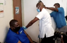 Premier Fahie getting vaccinated for COVID-19 on Wednesday.