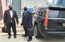 Premier Andrew Fahie (right) shared this photo of himself and Health Minister Carvin Malone as he officially exited days of self-isolation.