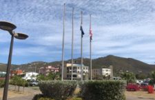 The BVI and UK flags mounted at the RT O'Neal Administration Complex in Road Town are being flown half mast as the BVI observes a period of mourning.