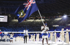 Flag bearers Elinah Phillip and Kyron McMaster during the Opening Ceremony of the Tokyo 2020 Olympic Games on July 23, 2021. (Photo Credit: Matthias Hangst/Getty Images)