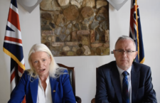 Minister Amanda Milling sits with Governor John Rankin as she updates the public on her meetings with BVI officials this week.