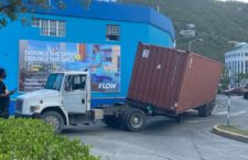 Scene from the lone truck accident that happened in Road Town Thursday, May 5. (BVI News photo)