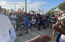 In this BVI News photo, Governor John Rankin is locked in a rug-of-war competition at the Carrot Bay Cultural Day event on Friday, August 5.