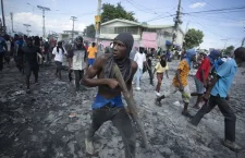 Protesters demanding the resignation of Ariel Henry in Port-au-Prince, Haiti, on 3 October 2022. Photograph: Odelyn Joseph/AP