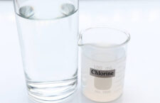 chlorine solution in glass, Chlorine is used to kill bacteria or to perform experiment in laboratory